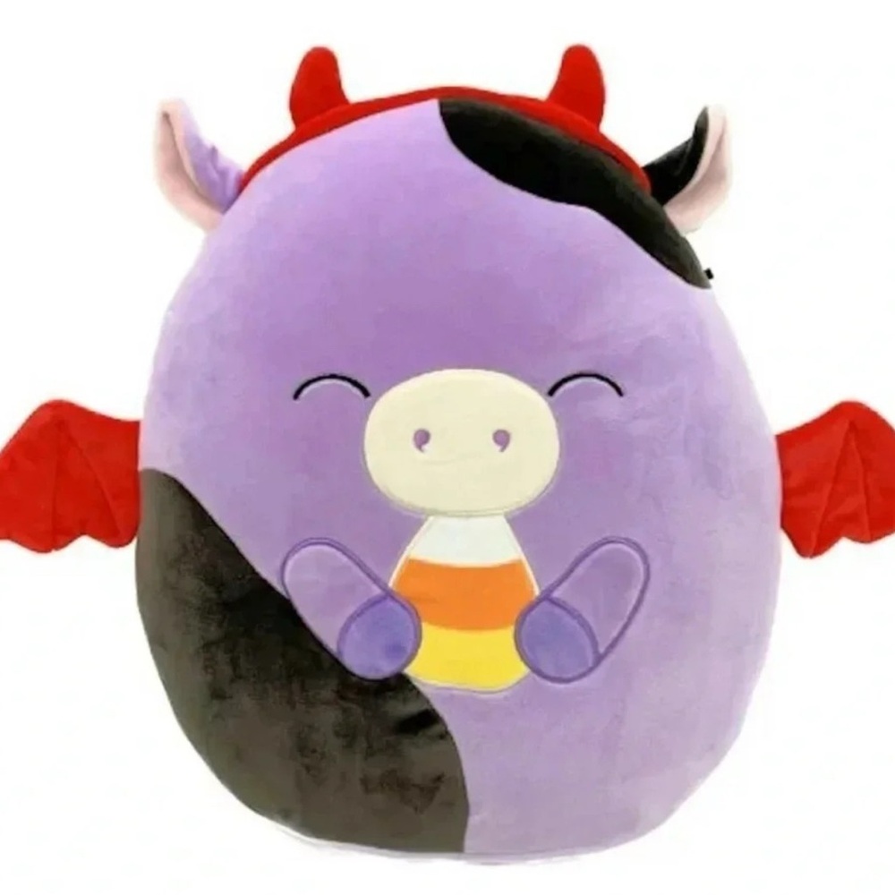 Squishmallow 12” Inch Devil Alexie the Cow Eating Candy Corn Halloween 2023